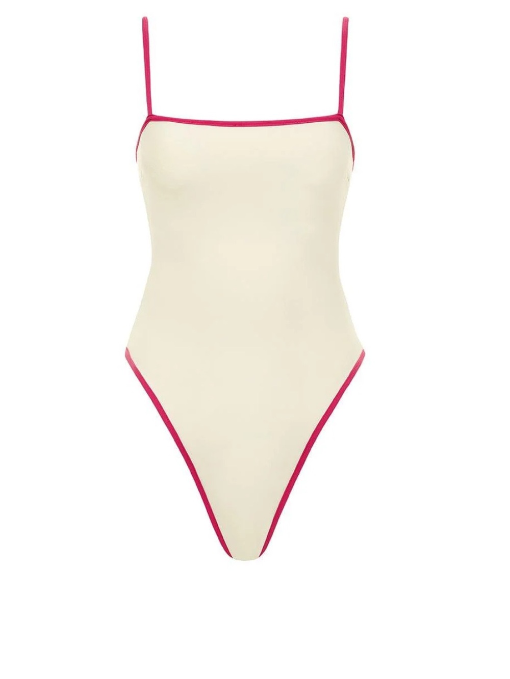 Cream One-Piece Swimsuit with Raspberr Trim